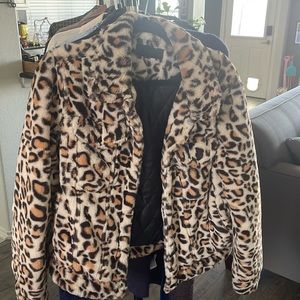 NWOT leopard fur trucker jacket